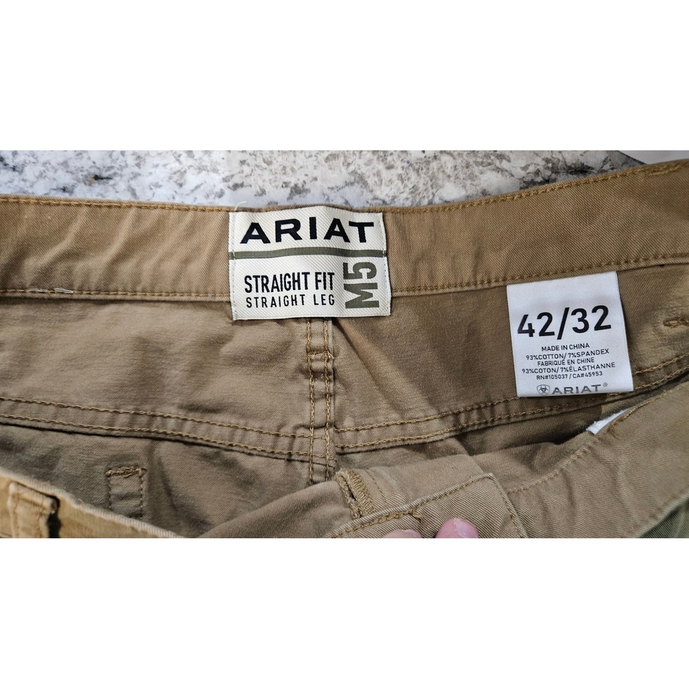 Gorpcore Ariat M5 Straight Fit Straight Leg Tan Khakis Mens 42x32 Stretch Cotton